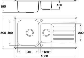 Hafele Abbey 1000mm 1.5B Sink Rev Stainless Steel - view 2