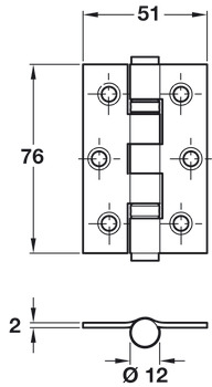 Butt Hinge 2BB Sqr 76x51mm Steel Black - view 2