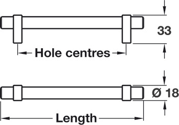 Pimlico Bar Handle Steel/Zinc Alloy SSE D18x128mm Fixing Centres - view 2