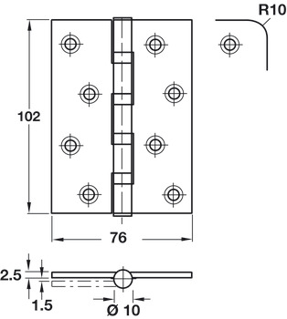 Phoenix SL Butt Hng Square 102x76mm 304 SSS - view 2