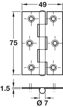 1838 Butt Hinge 75x49mm Steel Self - view 2