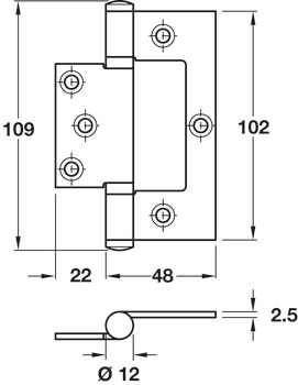 Flush Hinge 102x70mm 201 Stainless Steel SSS - view 2