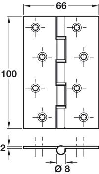 Butt Hinge DSSW Sqr 100x66mm Stainless Steel SSS - view 2