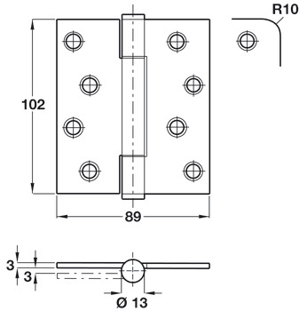 Butt Hinge Con B Sqr 102x89mm 304 SSS - view 2