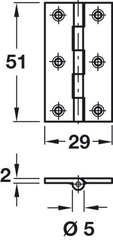 Broad Style Hinge 51x29mm Brass PC - view 3