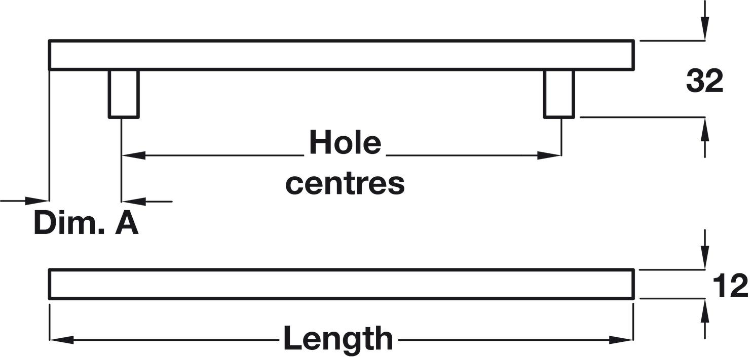 Barrington Bar Handle Steel SSE D12mm 384mm Fixing Centres - view 2