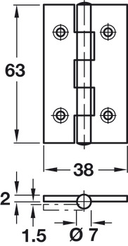 Butt Hinge 63x38mm Grade 4 Stainless Steel SSS - view 2