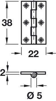Broad Style Hinge 38x22mm Brass Self - view 2