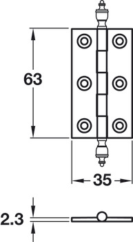 Butt Hinge Urn Finial 63x35mm Brs PC - view 2