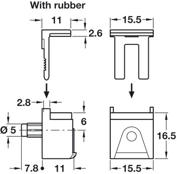 Kubic Gls Shelf Support 4-8mm w Rubber - view 4