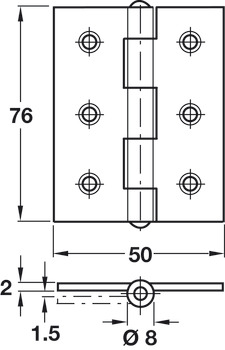 Butt Hinge Plain Sqr 76x50mm 304 SSS - view 2