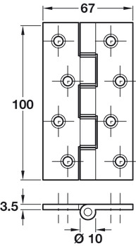 Butt Hinge DPBW Sqr 100x67mm Brass CP - view 2