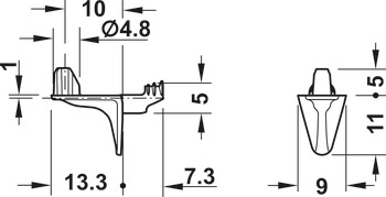 Shelf Support D5mm w Lug Plug Zinc Alloy Black - view 2
