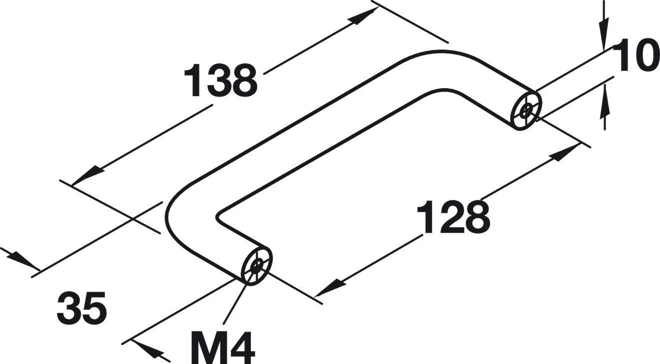 D Pull Handle Steel D10mmx35mm Mat Nickel 128mmcc - view 3