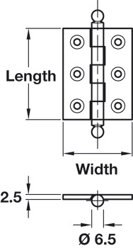 Butt Hinge Ball D6.5x 63x35mm Brs PC - view 2