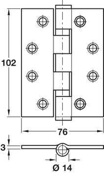 Butt Hinge 2BB Sqr 102x76mm 316 SSS - view 2