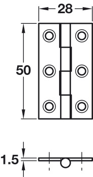 Butt Hinge Sqr 50x28mm Brs SC/Pin SSS - view 2