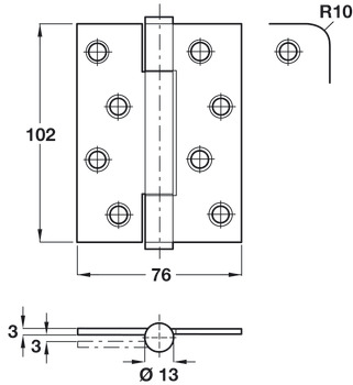 Butt Hinge Con B Rad 102x76mm 304 SSS - view 2