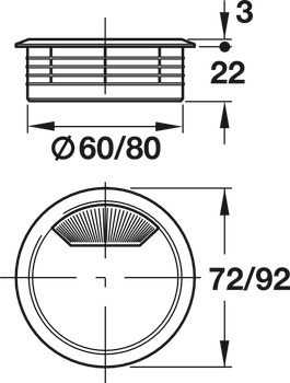 Cable Outlet 2prt D60x25mm Plastic Black - view 2