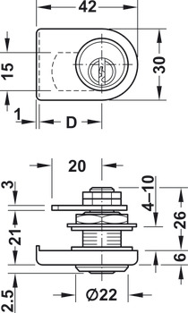 Glass Door Cyl Lever Lock B Diff PNP - view 2