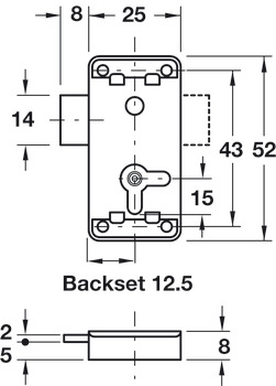 Lever Rim Lock BS12.5mm UH KA - view 2