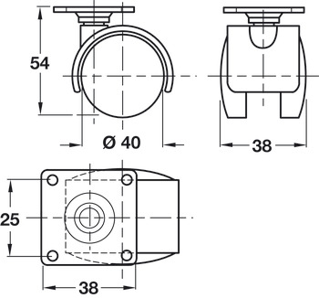 D50mm Twin Castor Swivel with Brake Plastic 38 - view 2