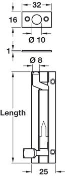 Barrel Bolt Cranked 25x76mm Brass Polished Brass - view 2