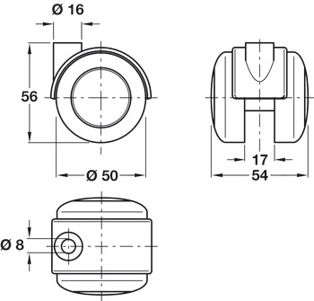 D50mm Twin Castor Swivel without Brake Pin Al - view 2