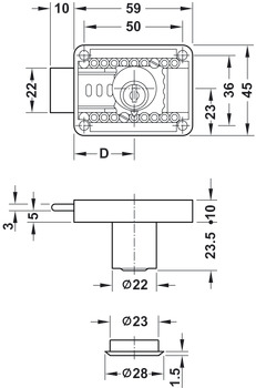 Rim Lock D22mm Adj 15-40mm ZNP Random - view 2