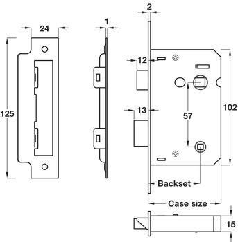 Bath Lock Mortice Latchbolt 44/64mm BP - view 2