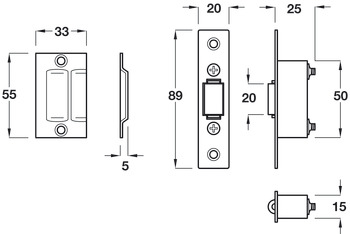 Mortice Adj Roller Catch 25mm SSS - view 2