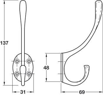 Hemlock Hat+Coat Hook 134x73x31mm Brs Polished Brass - view 2