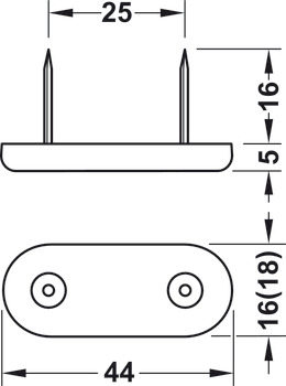 Pin Type Glide 44x16mm w 2 Nails Plastic Wht - view 2