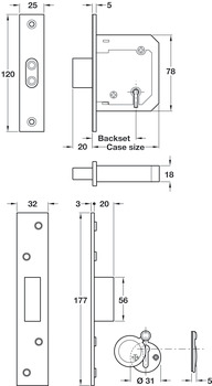 5 Lvr Mortice Deadlock 57/76mm Polished Brass KA - view 2