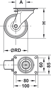 D100mm Castor Swivel without Brake Plastic Gal/Bk - view 2
