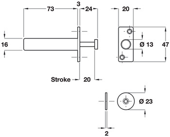Pocket Hideaway Door Piston w Magnet ZP - view 2