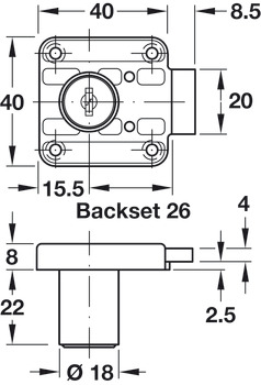 Rim Lock D18/26mm LH Differ Zinc Alloy MNP - view 2