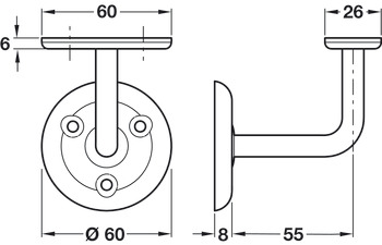 D60mm Handrail Bracket 55mm M.Steel Wht - view 2