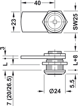 Cam Lock Sqr Profile Key 26.0mm Dir.1 - view 2
