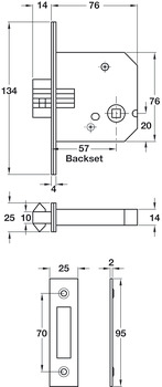 Mortice Clawbolt WC Lock 5/57/76mm SSS - view 2
