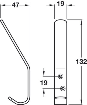 Hat+Coat Hook 132x47x19mm SAA - view 2