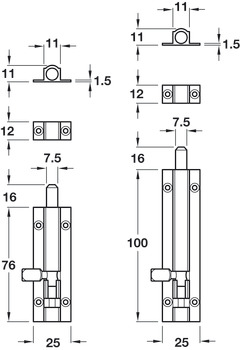 Barrel Bolt Straight 25x100mm Brass SC - view 2