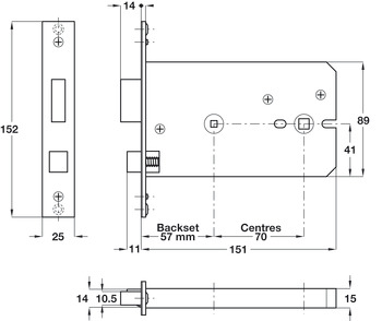WC Mortice Lock Hrz 57/151mm Brs SB - view 3
