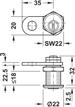 Cylinder Cam Lock 22mm PNP H1 Dir.B - view 3