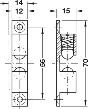 Twin Ball Catch 70mm Brass - view 2