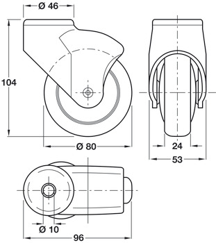 D80mm Castor Swivel without Brake Pin Silver - view 2
