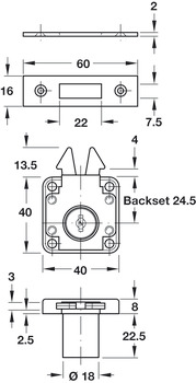 Roller Shutter Rim Lock D18mm MNP Differ - view 2