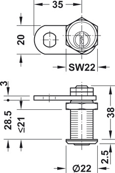 Cylinder Cam Lock 21mm PNP H1 Dir.B - view 3