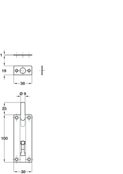 Barrel Bolt Cranked 38x100mm SSS - view 2
