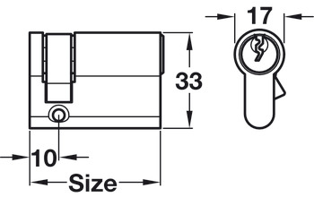 Euro Sgl Cylinder 10x45mm Brass Dif - view 2